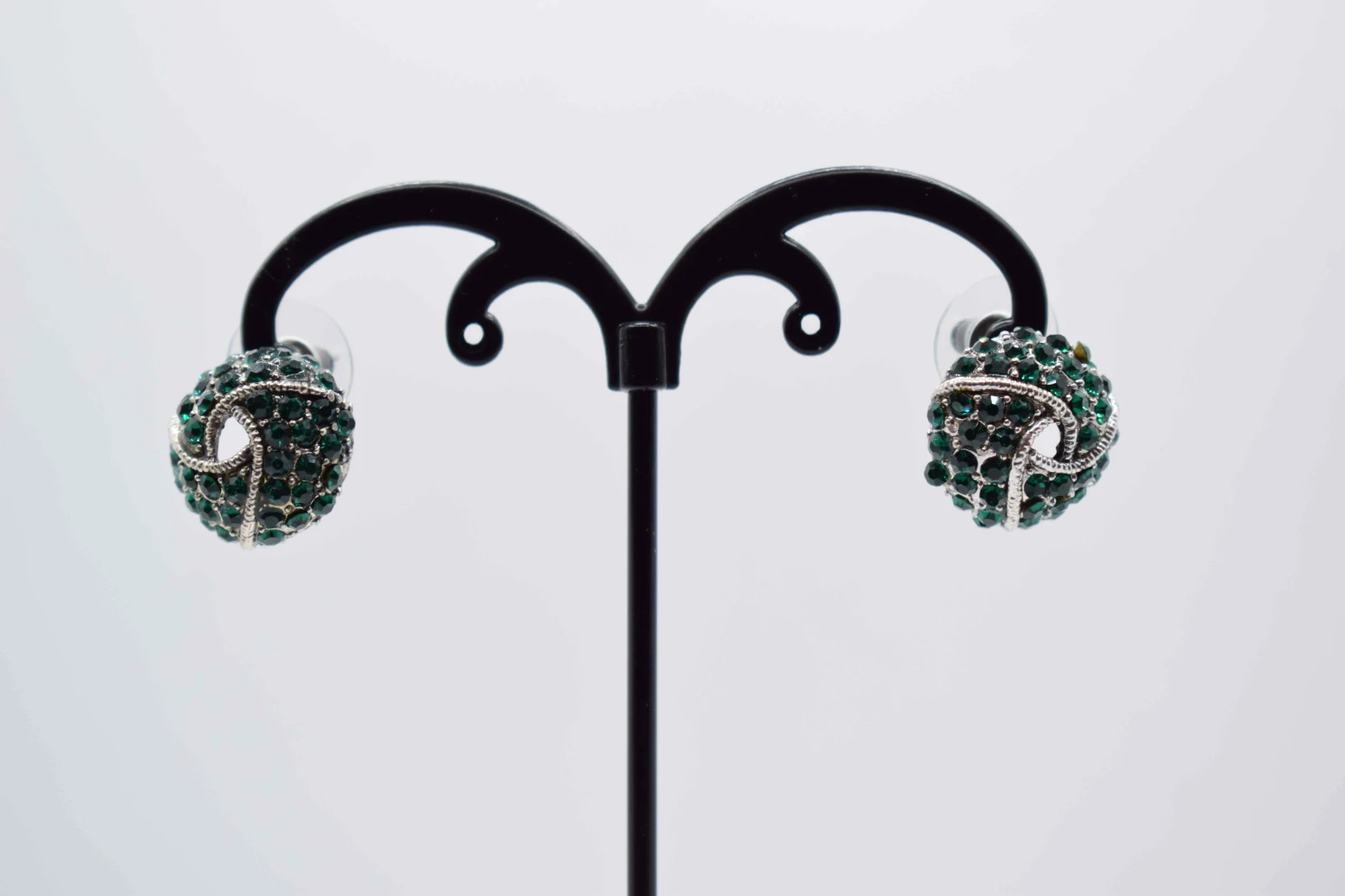 ORECCHINI ROTONDI ARGENTO STRASS VERDI