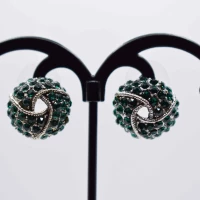 ORECCHINI ROTONDI ARGENTO STRASS VERDI