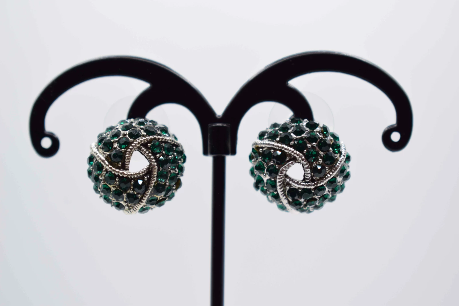 ORECCHINI ROTONDI ARGENTO STRASS VERDI