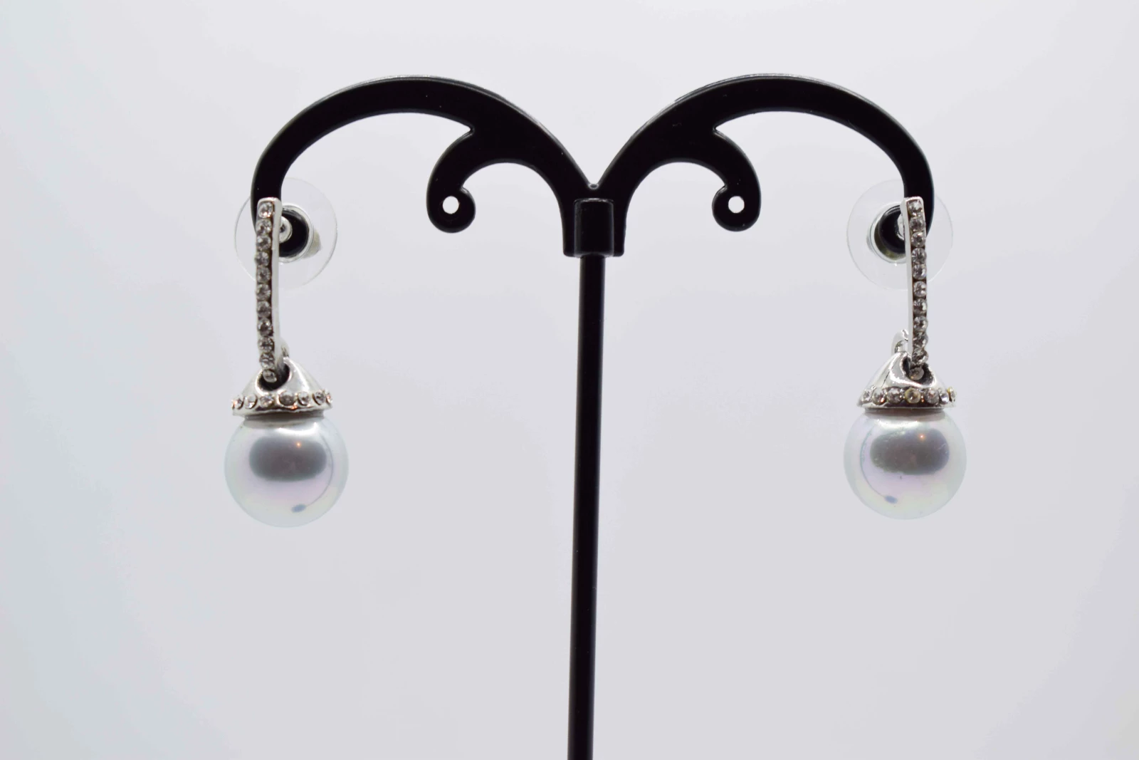 ORECCHINI MONOPERLA ARGENTO STRASS
