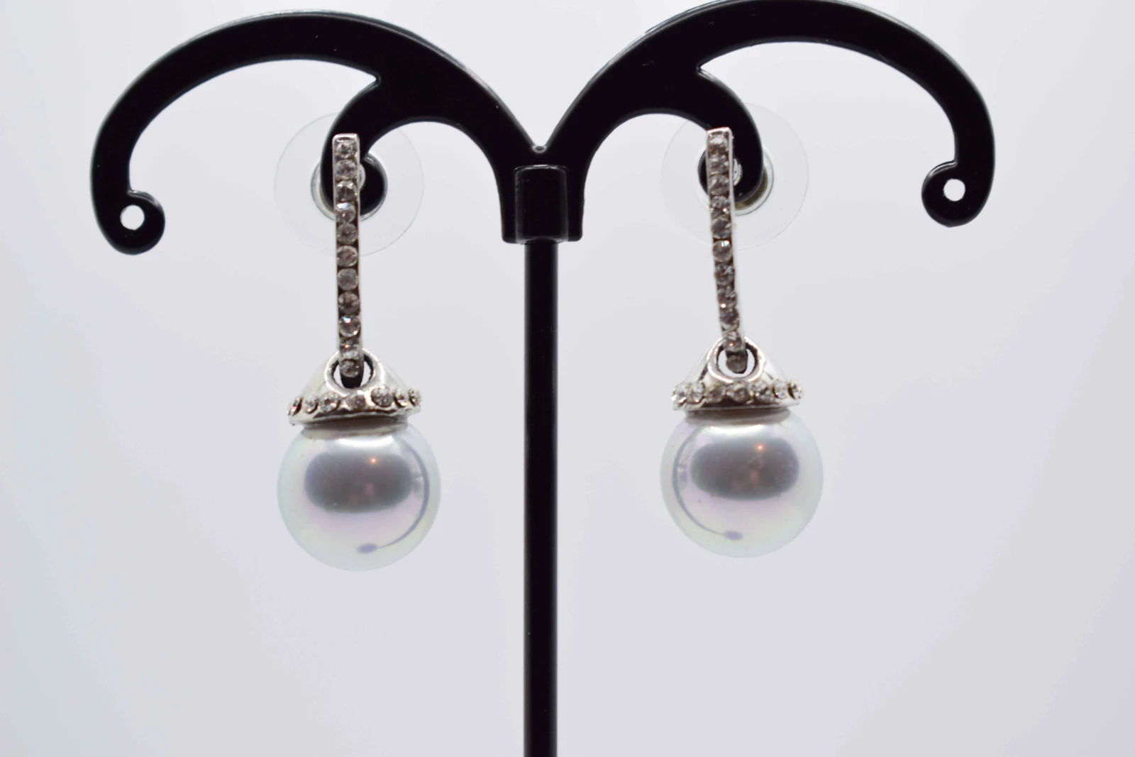 ORECCHINI MONOPERLA ARGENTO STRASS