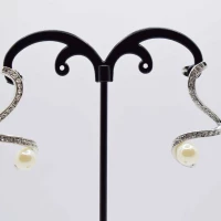 ORECCHINI MONOPERLA SPIRALE ARGENTO STRASS