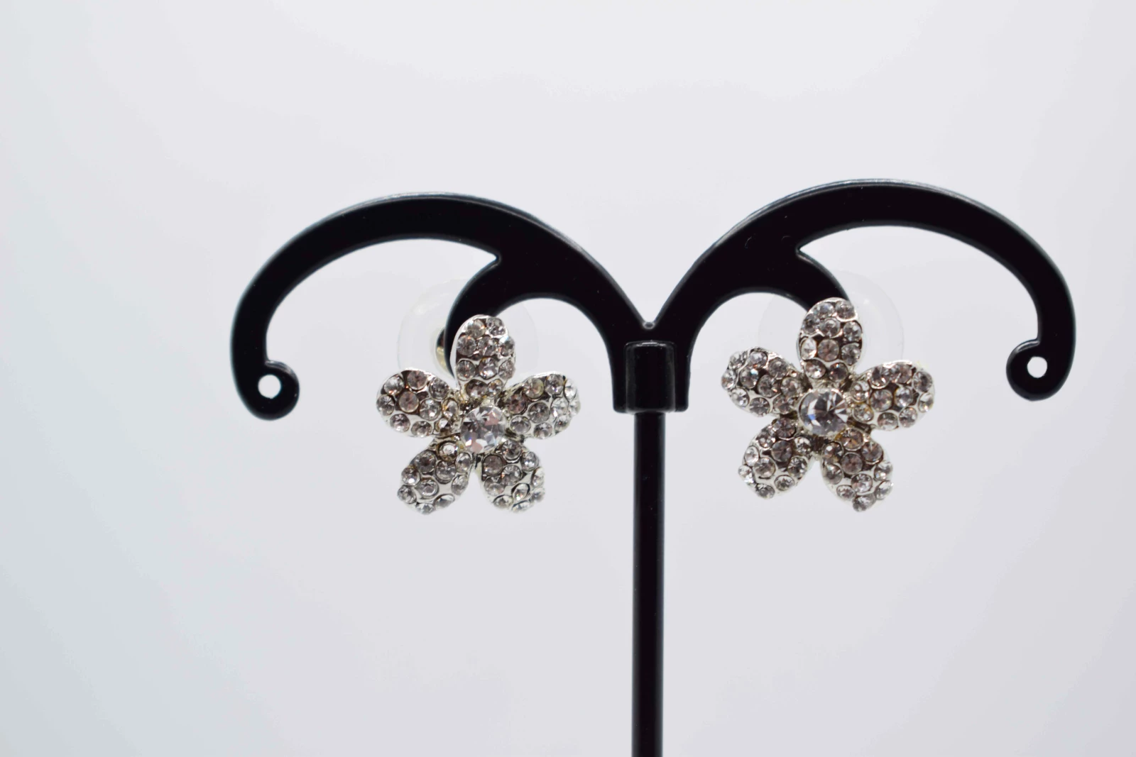 ORECCHINI FIORE ARGENTO STRASS PICCOLI