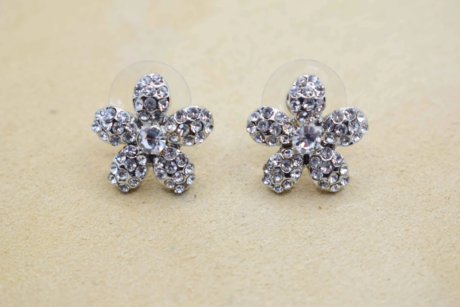 ORECCHINI FIORE ARGENTO STRASS PICCOLI