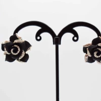 ORECCHINI FIORE NERO ARGENTO STRASS
