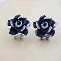 ORECCHINI FIORE NERO ARGENTO STRASS