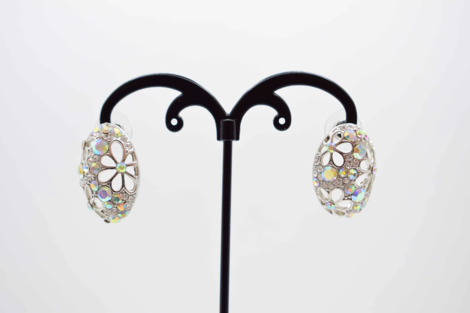 ORECCHINI MEZZASFERA ARGENTO STRASS ARCOBALENO