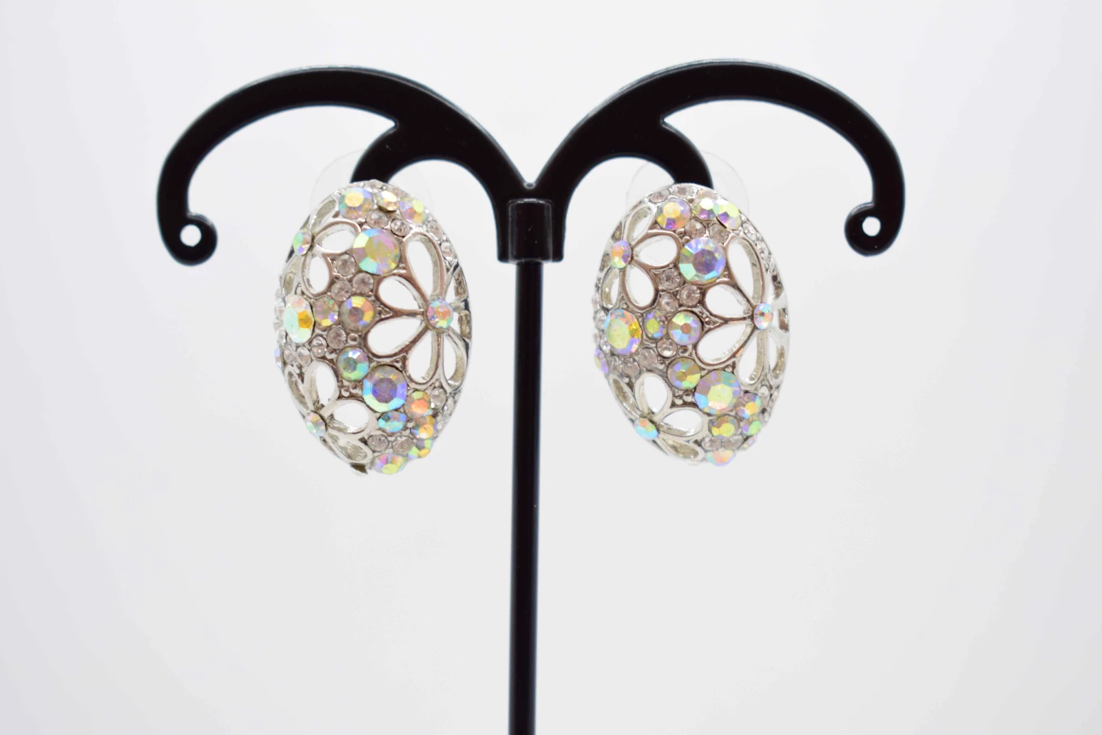 ORECCHINI MEZZASFERA ARGENTO STRASS ARCOBALENO