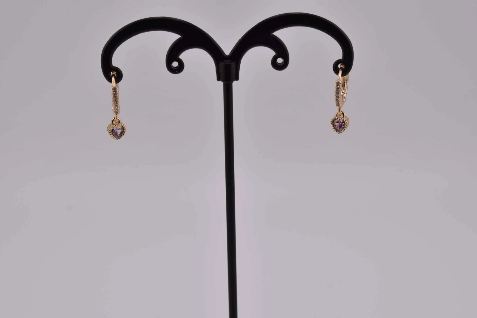 ORECCHINI CUORE DIAMANTE VIOLA STRASS ORO