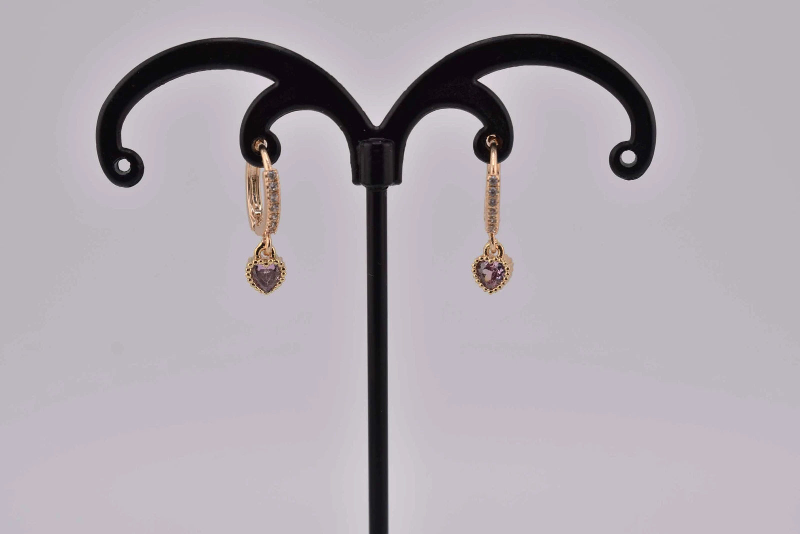 ORECCHINI CUORE DIAMANTE VIOLA STRASS ORO
