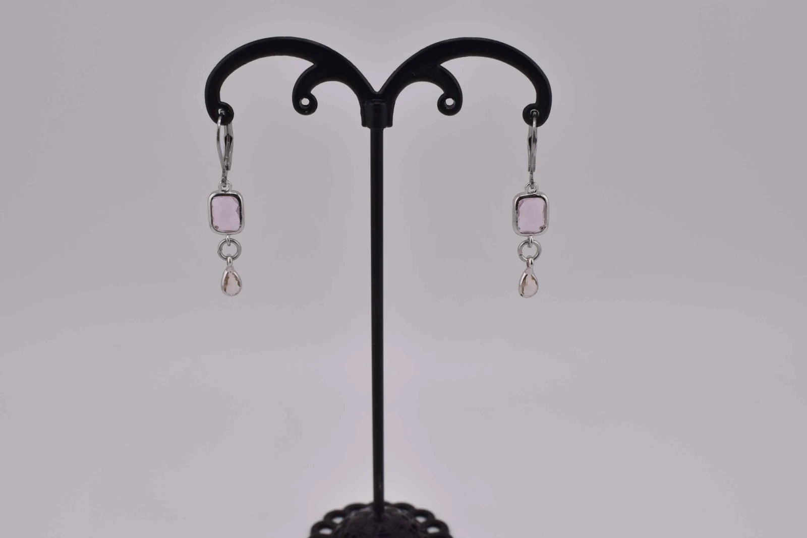 ORECCHINI CIONDOLO QUADRATO GOCCIA VIOLA ARGENTO