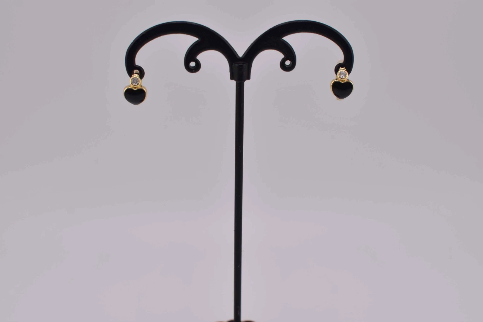 ORECCHINI CUORE NERO BRILLANTE OTTONE ORO