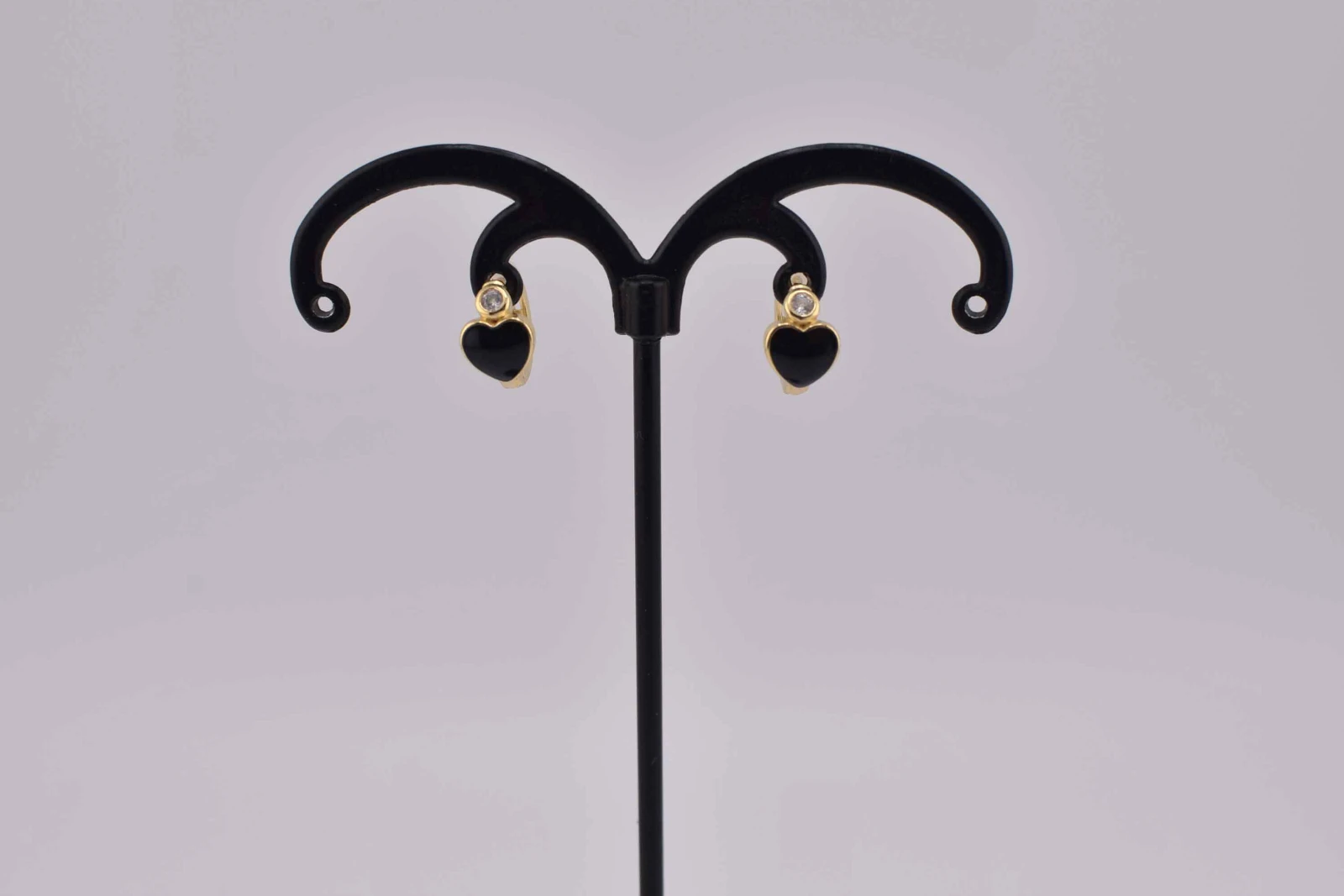ORECCHINI CUORE NERO BRILLANTE OTTONE ORO