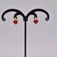 ORECCHINI CUORE ROSSO BRILLANTE OTTONE ORO
