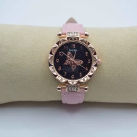 OROLOGIO CINGHIA CUOIO ROSA QUADRANTE STRASS NERO FARFALLA
