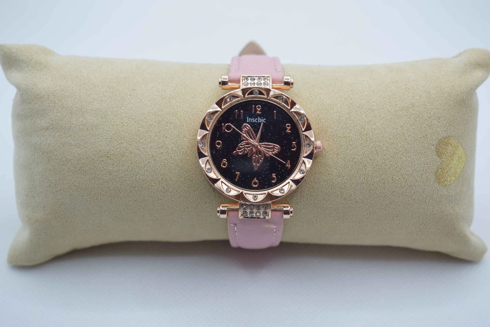 OROLOGIO CINGHIA CUOIO ROSA QUADRANTE STRASS NERO FARFALLA