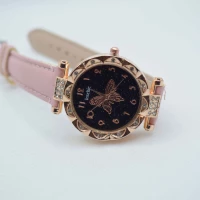 OROLOGIO CINGHIA CUOIO ROSA QUADRANTE STRASS NERO FARFALLA