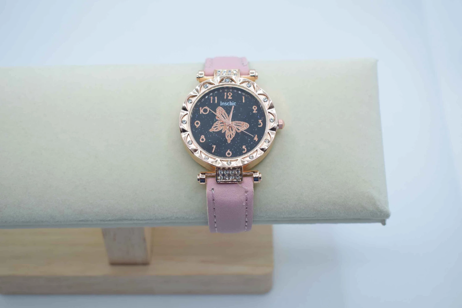 OROLOGIO CINGHIA CUOIO ROSA QUADRANTE STRASS NERO FARFALLA