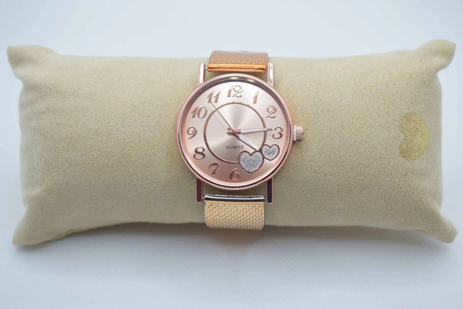 OROLOGIO CINGHIA ACCIAIO ORO GIALLO QUADRANTE ROSA DOPPIO CUORE