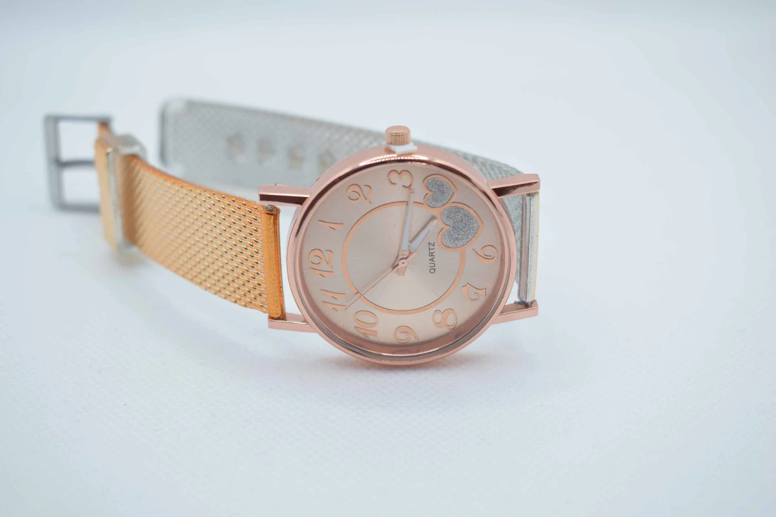 OROLOGIO CINGHIA ACCIAIO ORO GIALLO QUADRANTE ROSA DOPPIO CUORE