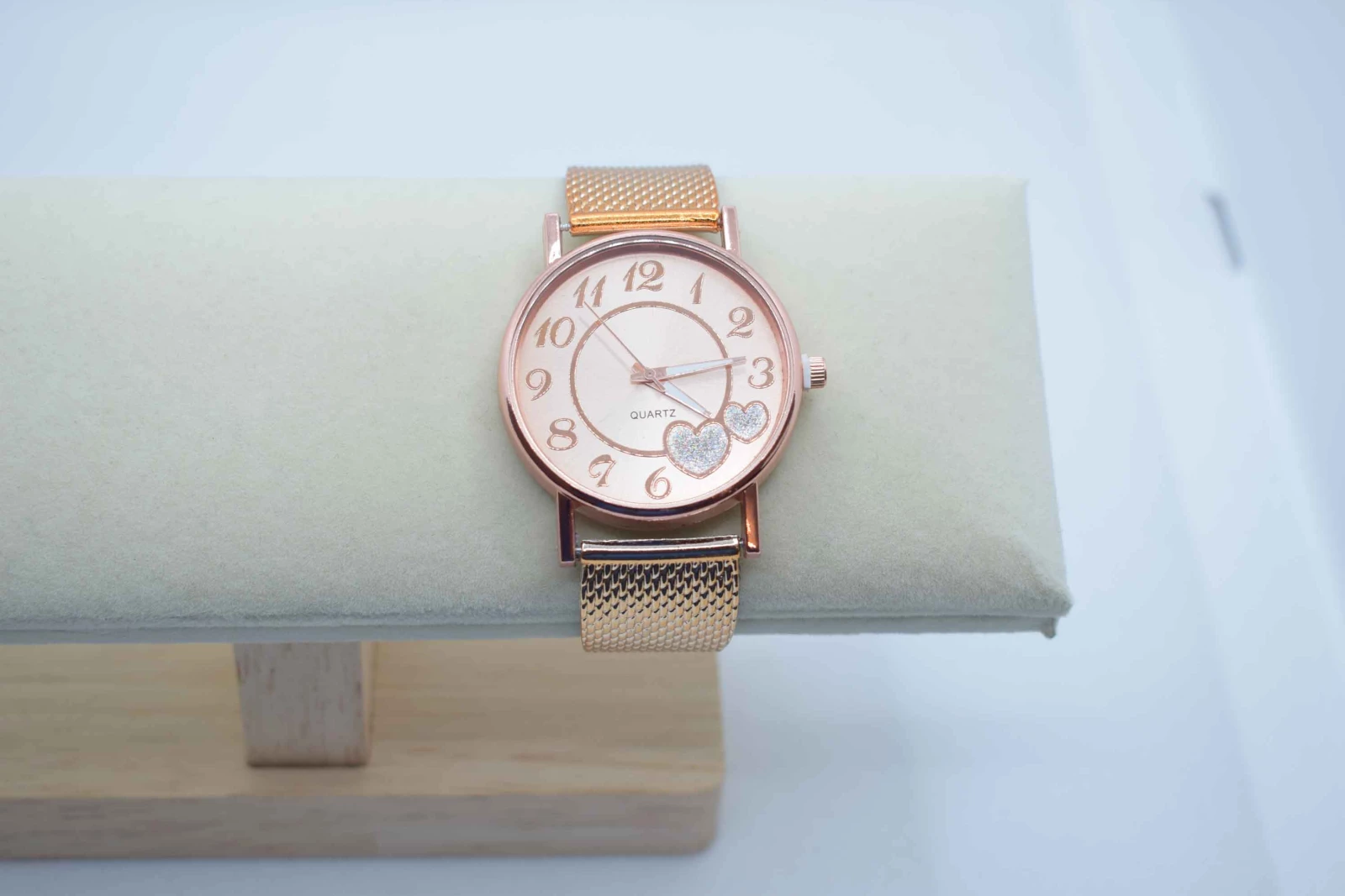 OROLOGIO CINGHIA ACCIAIO ORO GIALLO QUADRANTE ROSA DOPPIO CUORE