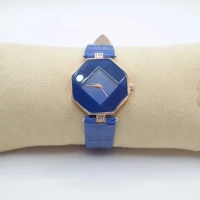 OROLOGIO CINGHIA CUOIO BLU QUADRANTE OTTAGONO BLU