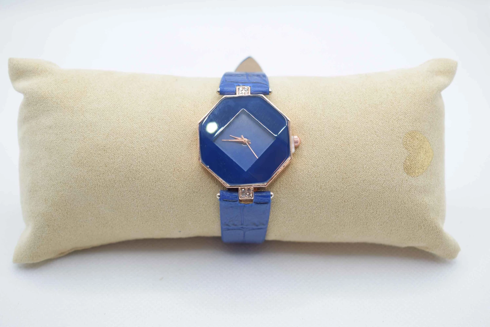 OROLOGIO CINGHIA CUOIO BLU QUADRANTE OTTAGONO BLU