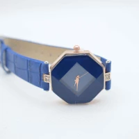 OROLOGIO CINGHIA CUOIO BLU QUADRANTE OTTAGONO BLU