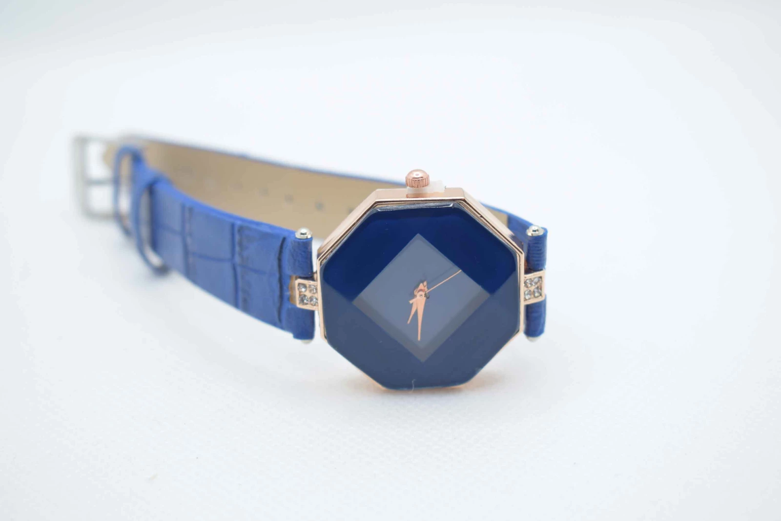 OROLOGIO CINGHIA CUOIO BLU QUADRANTE OTTAGONO BLU