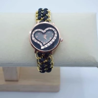 OROLOGIO CINGHIA ACCIAIO TESSUTO ORO NERO QUADRANTE NERO CUORE STRASS