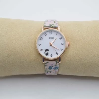 OROLOGIO CINGHIA CUOIO ROSA FIORI QUADRANTE BIANCO GATTO