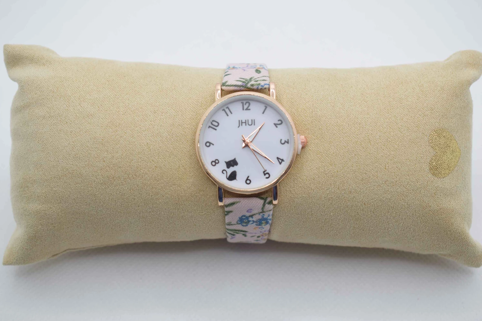 OROLOGIO CINGHIA CUOIO ROSA FIORI QUADRANTE BIANCO GATTO