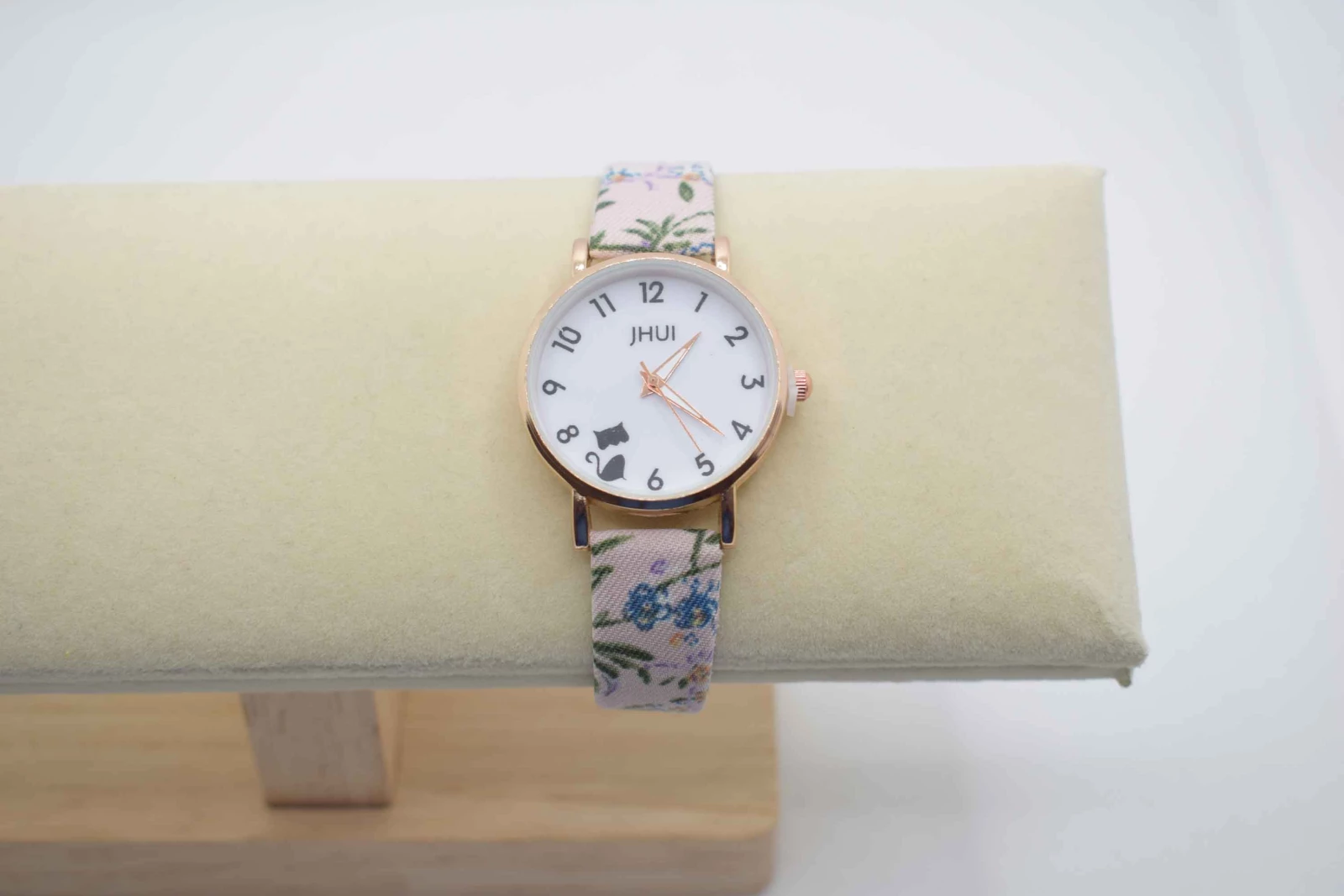 OROLOGIO CINGHIA CUOIO ROSA FIORI QUADRANTE BIANCO GATTO