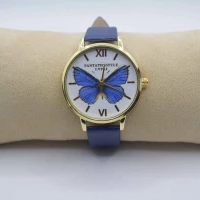 OROLOGIO CINGHIA CUOIO BLU QUADRANTE BIANCO FARFALLA BLU