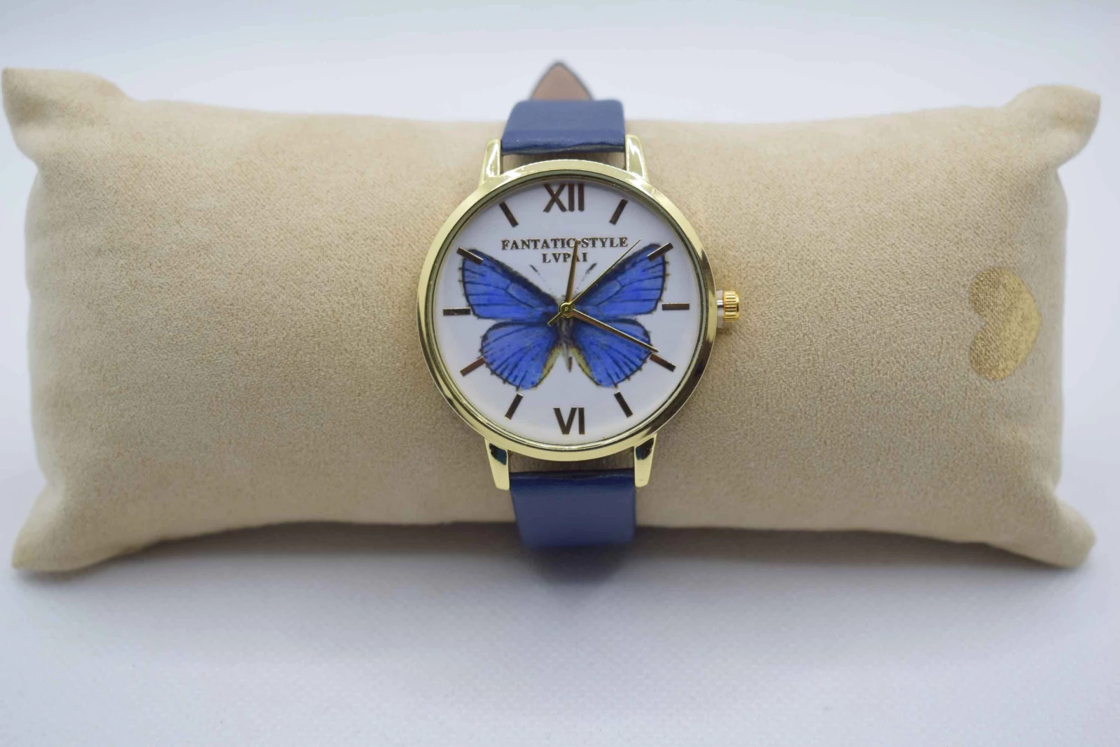 OROLOGIO CINGHIA CUOIO BLU QUADRANTE BIANCO FARFALLA BLU