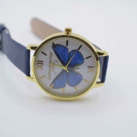 OROLOGIO CINGHIA CUOIO BLU QUADRANTE BIANCO FARFALLA BLU