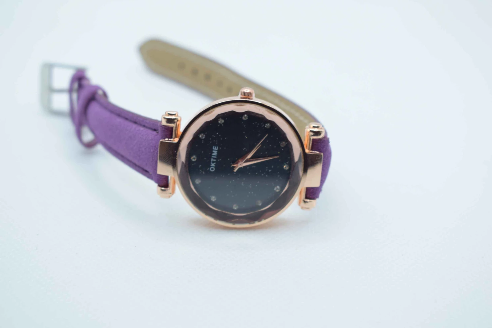 OROLOGIO CINGHIA CUOIO VIOLA QUADRANTE NERO BRILLANTINATO