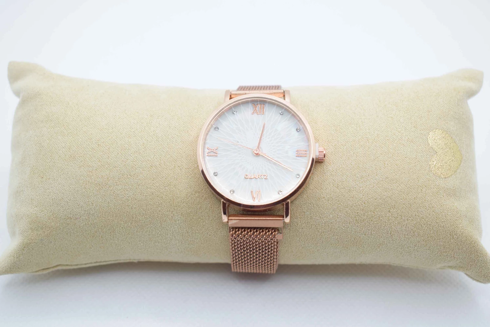 OROLOGIO CINGHIA IN ACCIAIO ROSA CALAMITA E QUADRANTE BIANCO RAGGI