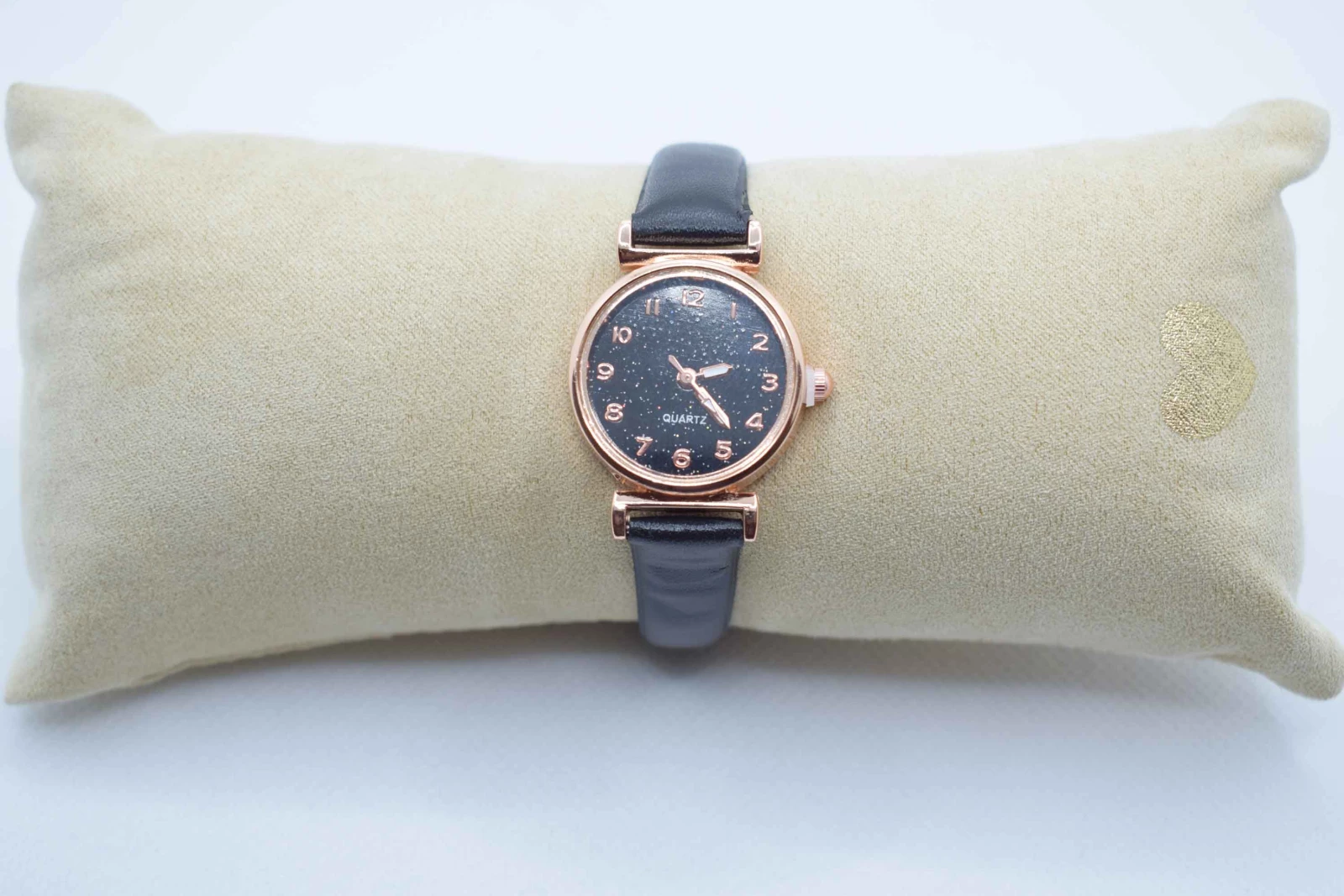 OROLOGIO CINGHIA CUOIO NERO QUADRANTE NERO BRILLANTINATO ORO ROSA