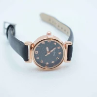 OROLOGIO CINGHIA CUOIO NERO QUADRANTE NERO BRILLANTINATO ORO ROSA