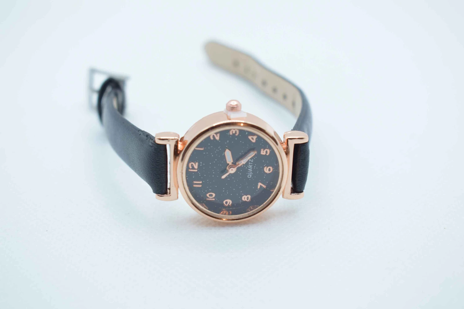 OROLOGIO CINGHIA CUOIO NERO QUADRANTE NERO BRILLANTINATO ORO ROSA