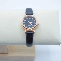 OROLOGIO CINGHIA CUOIO NERO QUADRANTE NERO BRILLANTINATO ORO ROSA