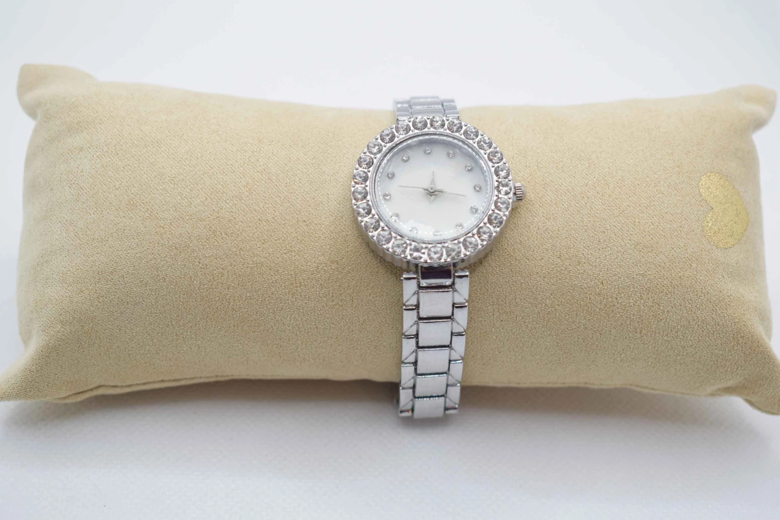 OROLOGIO CINGHIA MAGLIE ACCIAIO ARGENTO QUADRANTE BIANCO BRILLANTINO ZIRCONI