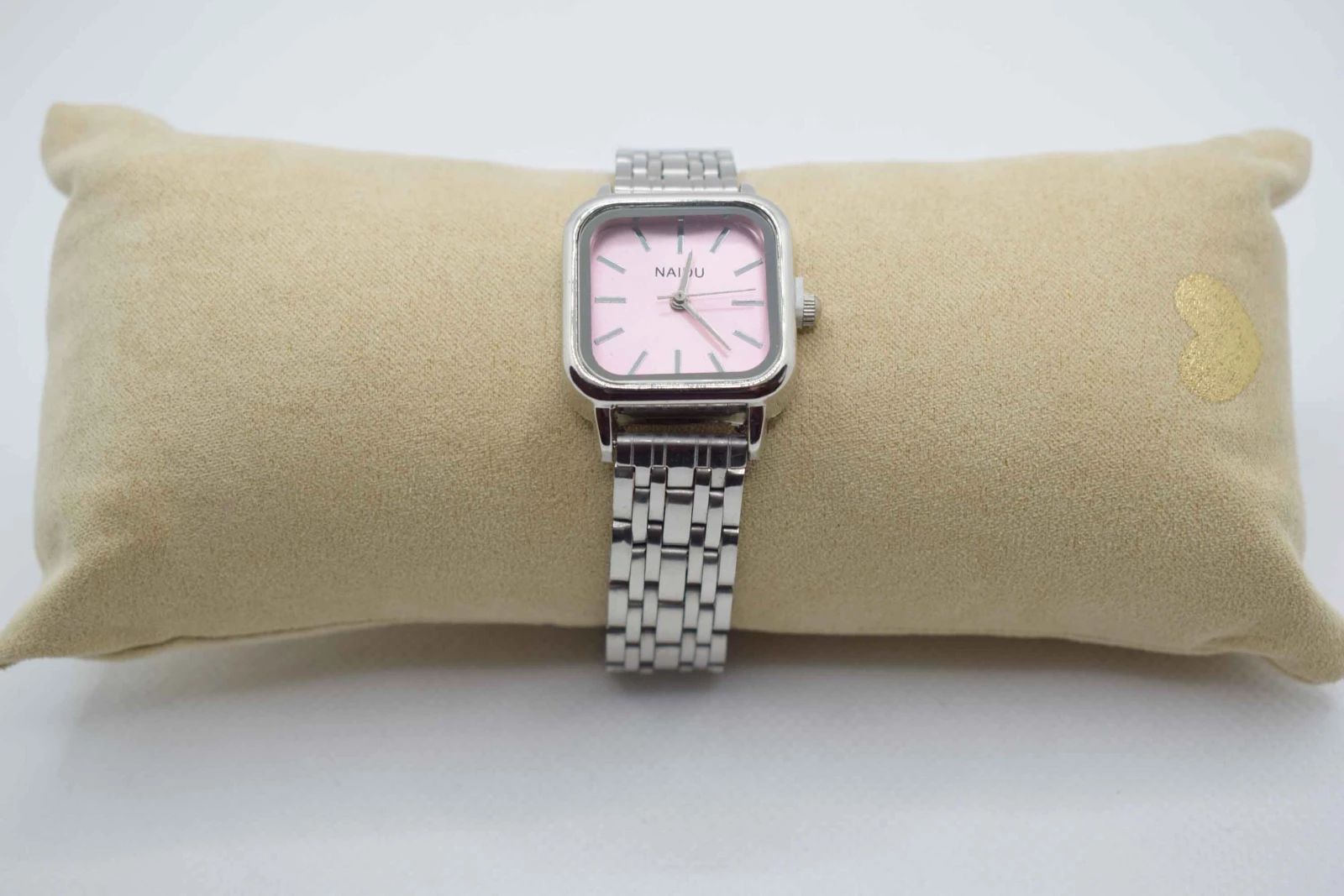 OROLOGIO CINGHIA MAGLIE ACCIAIO ARGENTO QUADRANTE ROSA QUADRATO