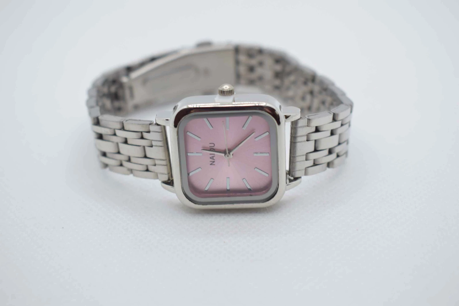 OROLOGIO CINGHIA MAGLIE ACCIAIO ARGENTO QUADRANTE ROSA QUADRATO