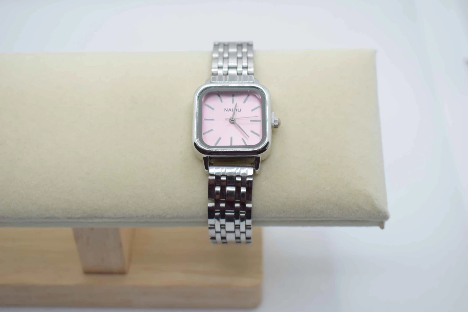 OROLOGIO CINGHIA MAGLIE ACCIAIO ARGENTO QUADRANTE ROSA QUADRATO