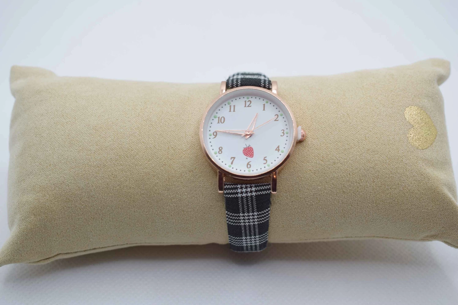 OROLOGIO CINGHIA CUOIO NERO A QUADRI QUADRANTE BIANCO FRAGOLA
