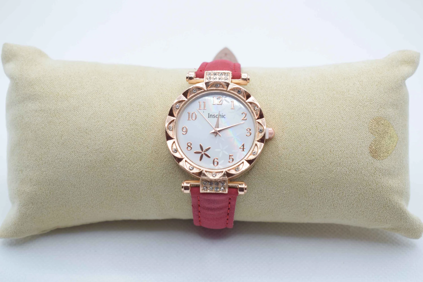 OROLOGIO CINGHIA CUOIO ROSSO QUADRANTE BIANCO ORO ROSA STRASS