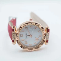 OROLOGIO CINGHIA CUOIO ROSSO QUADRANTE BIANCO ORO ROSA STRASS