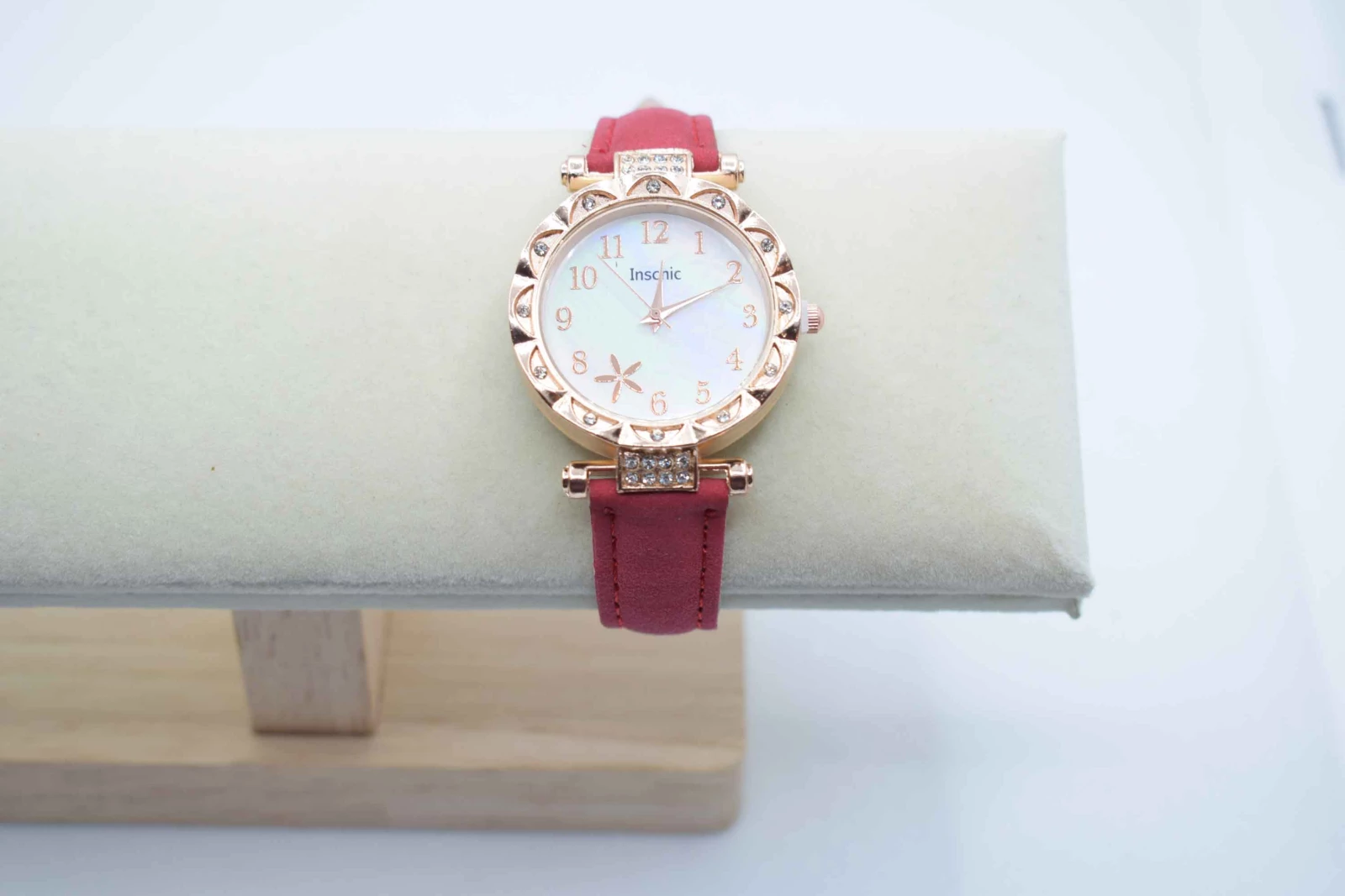 OROLOGIO CINGHIA CUOIO ROSSO QUADRANTE BIANCO ORO ROSA STRASS